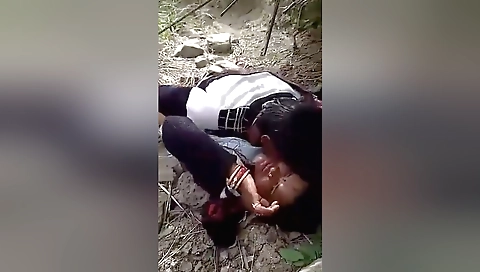 Indian brunette in a white dress enjoys outdoor sex