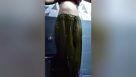 Indian girl in a bathing suit in homemade solo video