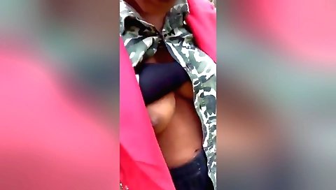 Hot brunette amateur woman filming fucking outdoors