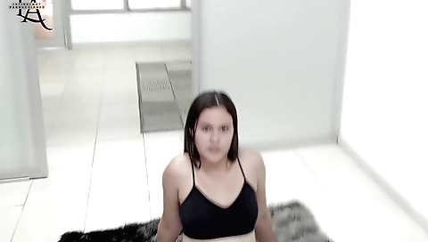 Cute brunette has her pussy filled by his erect penis