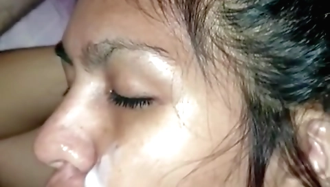 Brunette babe with a tight ass and tits sucks on a dick