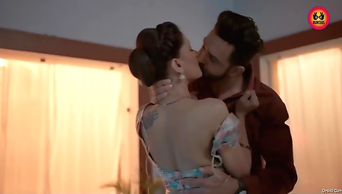 Hot brunette with a nice face and a nice body is in a hot position