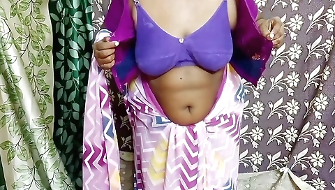 Indian wife with big tits shows her body in solo amateur video