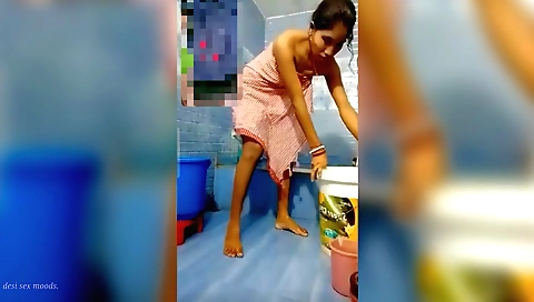 Indian brunette showering naked to show off her body