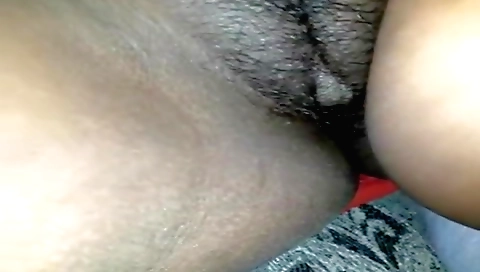 Indian girl with hairy pussy is standing up and riding her pussy