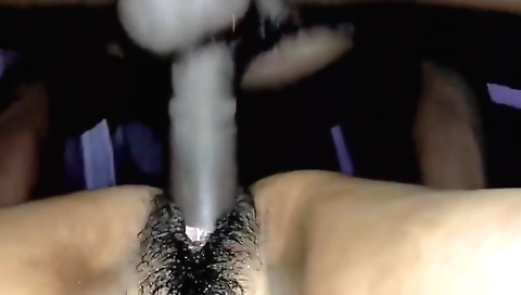 Hairy girl has big black fucker and she gets it on