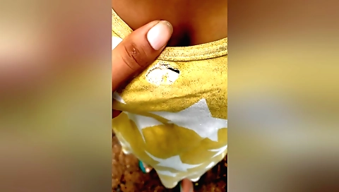 Indian babe with a bikini getting off in front of mirror