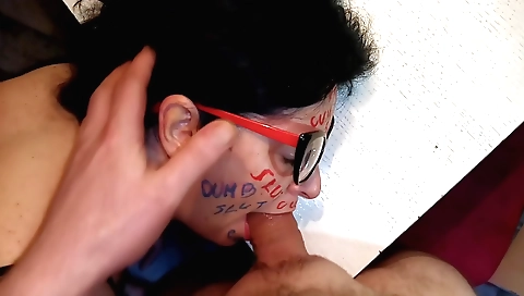 Amateur girl with a nice body slapping cock in front