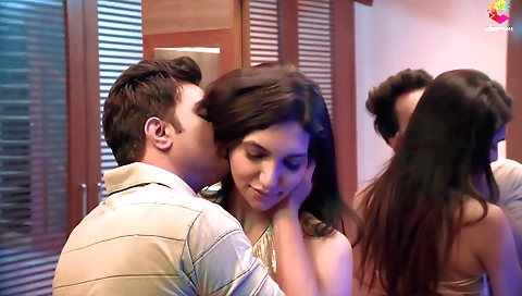 Brunette babe gets on the internet and enjoys watching