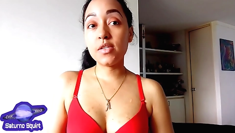 Sexy indian brunette finishes her makeup with loud moans