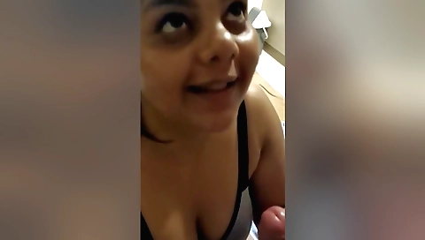 Indian woman with big tits sucking a dick on web cam