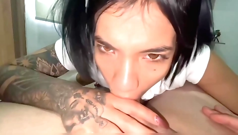 Hot stepsister is in a bikini and getting wet before sucking a dick