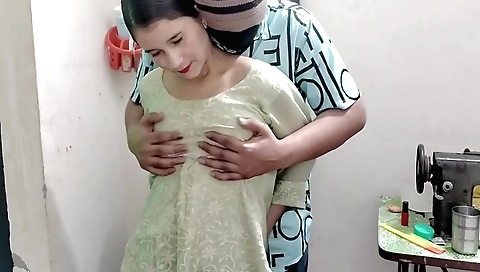 Amateur brunette wearing white dress plays with her clothes