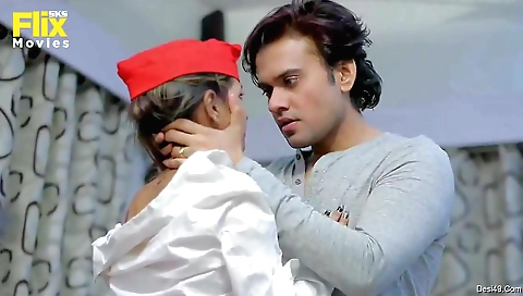 Busty brunette in her white swimsuit and stockings