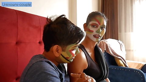 Indian teen in a sexy bikini takes off her panties