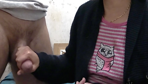 Sexy stepmom gives her stepson a handjob for the first time in life