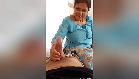 My amateur brunette is having a nice handjob today