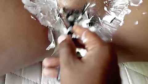 hairy milf nishawari (in bikini) enjoys masturbation